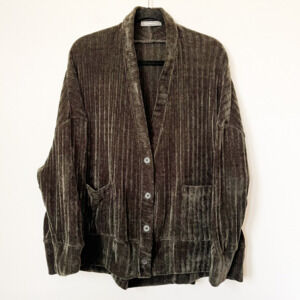 Alembika Lagenlook Velour Ribbed Cardigan Jacket Dark Olive Green Women Large
